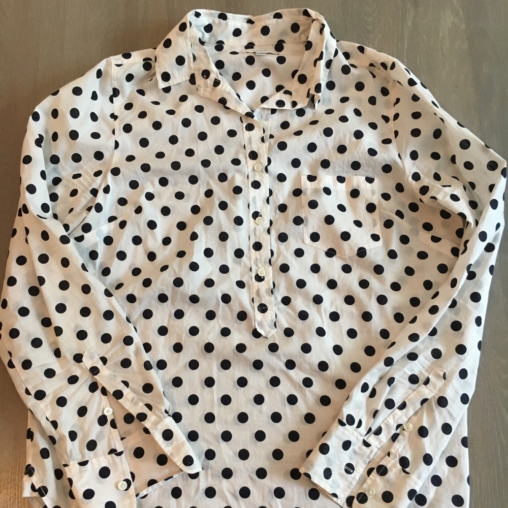 J. Crew White and Navy Polka Dot Button Down Shirt